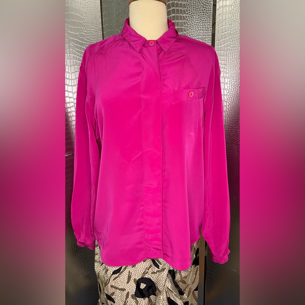 Liz Claiborne Collection Vintage Vibrant Pink Button-Up Blouse Size 8